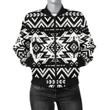 GB-NAT00441 Black Pattern Native Women's Bomber Jacket