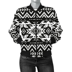 GB-NAT00441 Black Pattern Native Women's Bomber Jacket