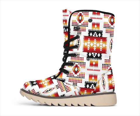White Native Tribes Pattern Native American Polar Boots