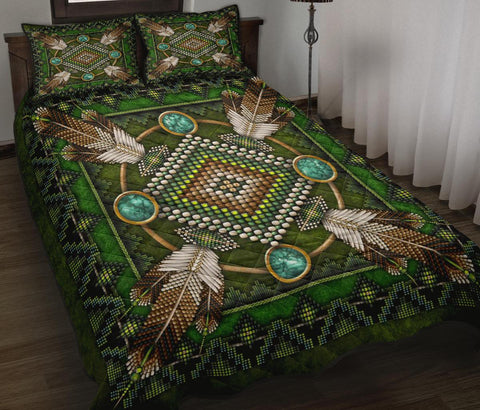 Mandala Green Design Native American Quilt Bed Set - Powwow Store