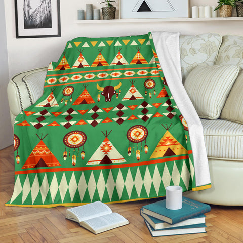 Powwow Store gb nat00426 green bison pattern blanket