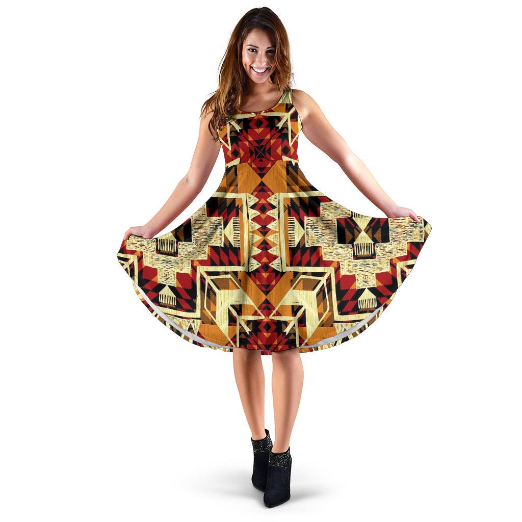 Yello Native Symbol Indigenous Design 3D Dress, Midi Dress