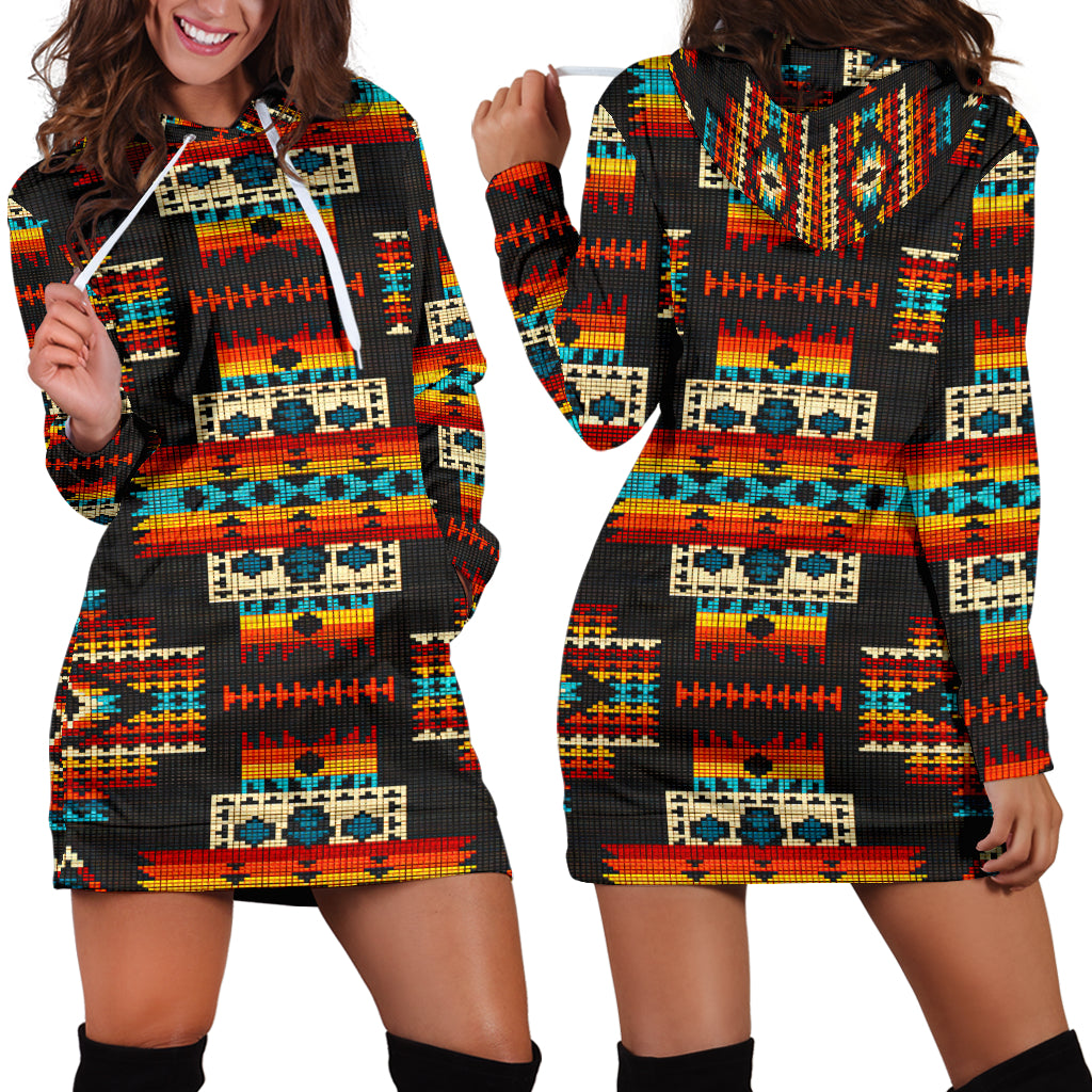 Powwow Store gb nat00402 black pattern native hoodie dress