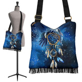 Blue Galaxy Dreamcatcher Native American Crossbody Boho Handbag - ProudThunderbird