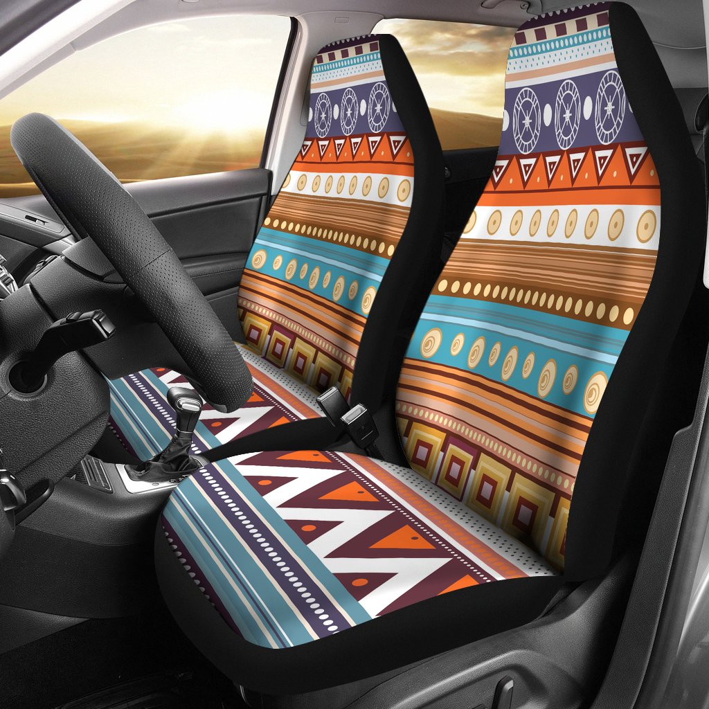 White Geometric Pattern Native American Car Seat Covers - Powwow Store