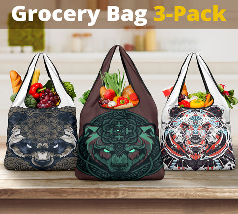 Bear Flower Pattern Grocery Bags NEW