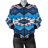 Powwow StoreGBNAT00542 Blue Pattern American Women's Bomber Jacket