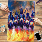 Powwow Store gb nat00013 5 warriors premium wood jigsaw puzzle vertical