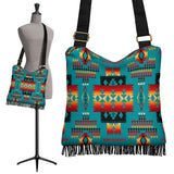 GB-NAT00046-14 Blue Native Tribes Pattern Native American Crossbody Boho Handbag