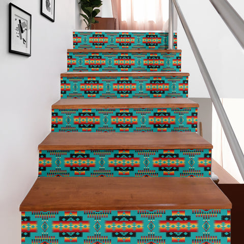 Powwow Store gb nat00046 01 blue native tribes pattern native american stair sticker set of 6