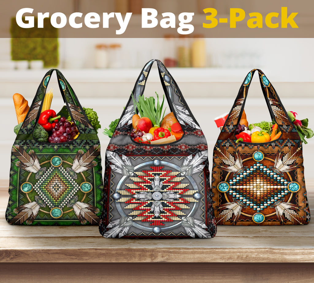 Mandala Feathers Grocery Bags
