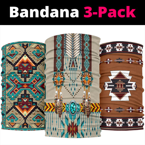 Turquoise Blue Pattern Breastplate Native American Bandana 3-Pack New