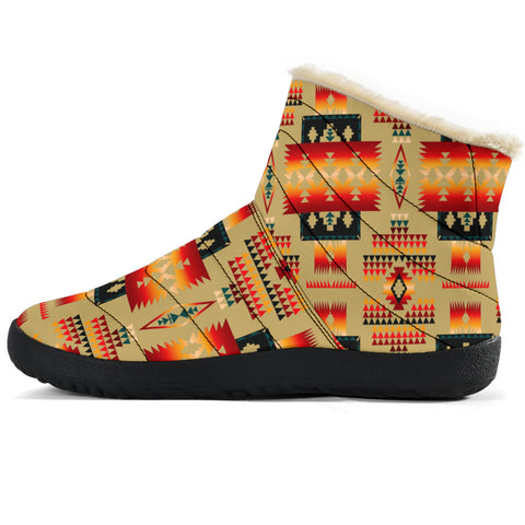 GB-NAT00046-15 Light Brown Tribe Pattern Native American Cozy Winter Boots