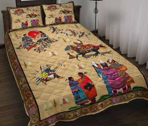 Warrior Riding Horse  Native American Quilt Bed Set - Powwow Store