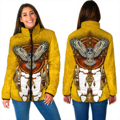 Powwow StoreGBNAT0007 Golden Owl Dream Catcher Women's Padded Jacket