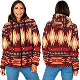 GB-NAT00510 Red Ethnic Pattern Women's Padded Hooded Jacket