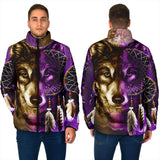 Powwow StoreGBNAT0005 Dreamcatcher Purple Wolf  Men's Padded Jacket