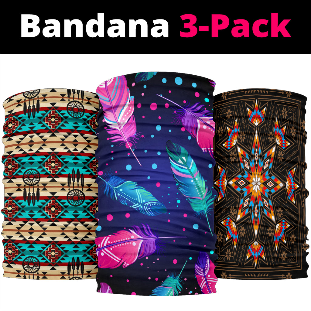 Pink & Blue Feathers Native American Bandana 3-Pack New
