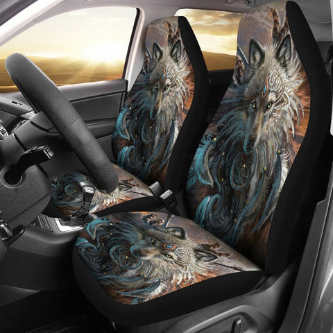 Wolf Warrrior Native American Car Seat Covers
