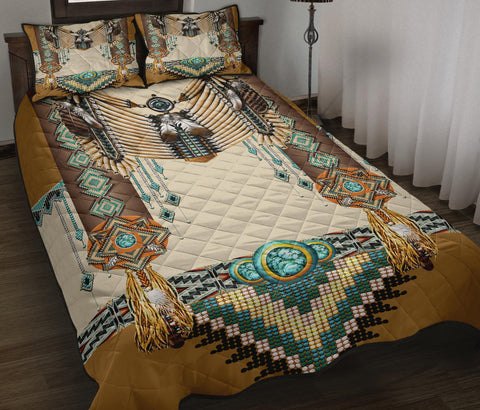 Powwow Store brown pattern breastplate native american quilt bed set gb nat00059 qset01