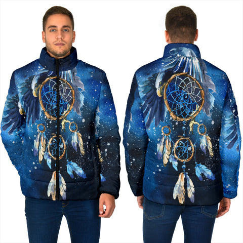 Powwow StoreGBNAT00065 Blue Galaxy Dreamcatcher Native Men's Padded Jacket