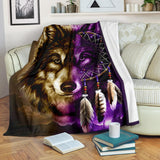 GB-NAT0005-BLAN01 Dreamcatcher Purple Wolf Native American Blanket
