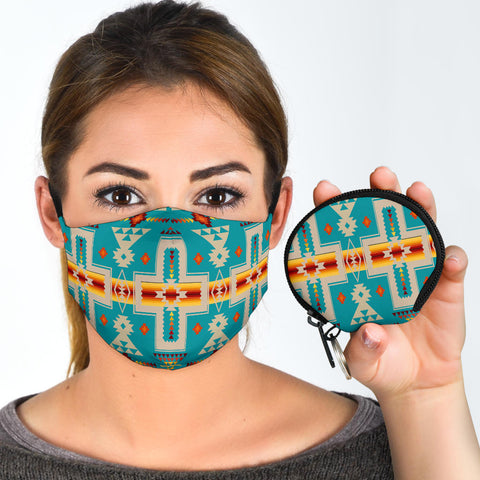 GB-NAT00062-05 Turquoise Tribe Design  Face Mask And Travel Case
