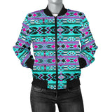 GB-NAT00645 Pattern Blue Stripe Native  Women's Bomber Jacket