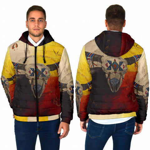 GB-NAT00025 Bison Medicine Wheels Men's Padded Hooded Jacket