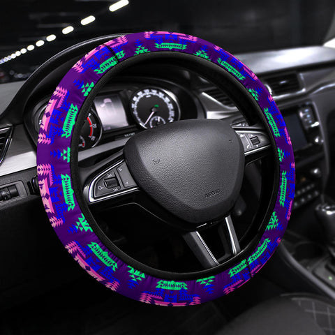 Powwow StoreGBNAT00628 Purple Pattern Native  Steering Wheel Cover