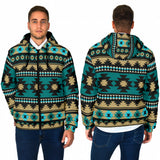 GB-NAT00509 Green Ethnic Aztec Pattern  Men's Padded Hooded Jacket