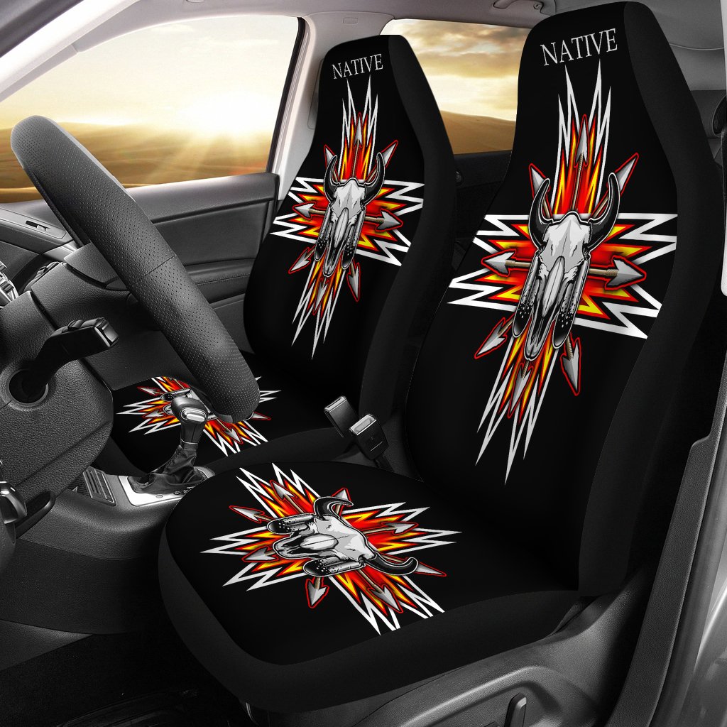 Native Bison Skull Native American Car Seat Covers - Powwow Store