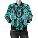 Powwow StoreGBNAT00626 Pattern Blue Native Women's Bomber Jacket