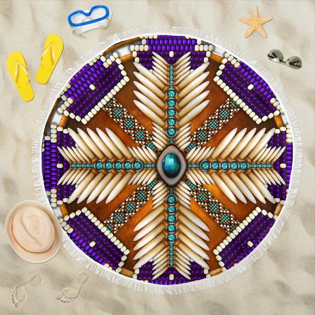 Mandala Pupple Native American Design Beach Blanket