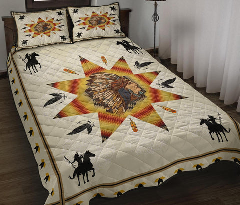 Tribe Chief & Warriors Pattern Native American Quilt Bed Set - Powwow Store