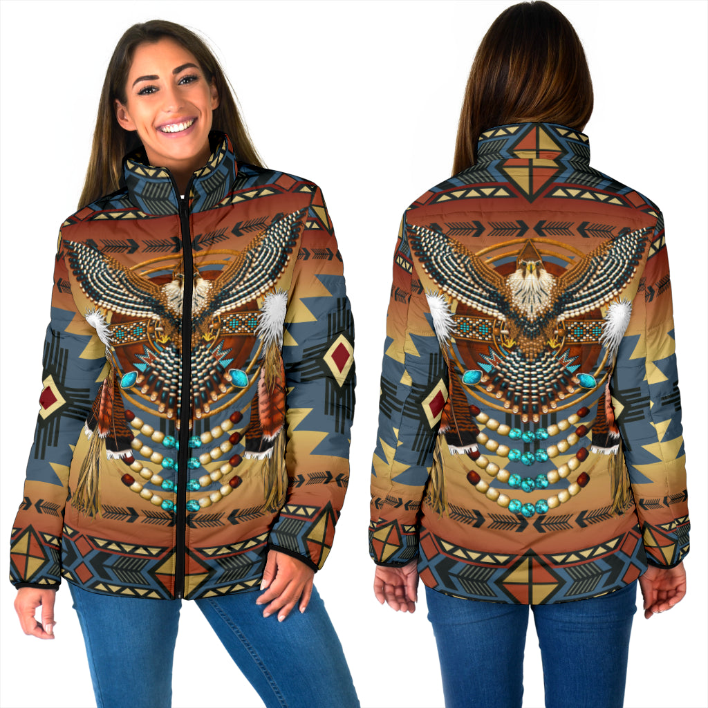 Powwow StoreGBNAT0005703 Southwest Blue Symbol Women's Padded Jacket