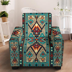 Tribe Blue Pattern Native American 43" Chair Slip Cover - Powwow Store