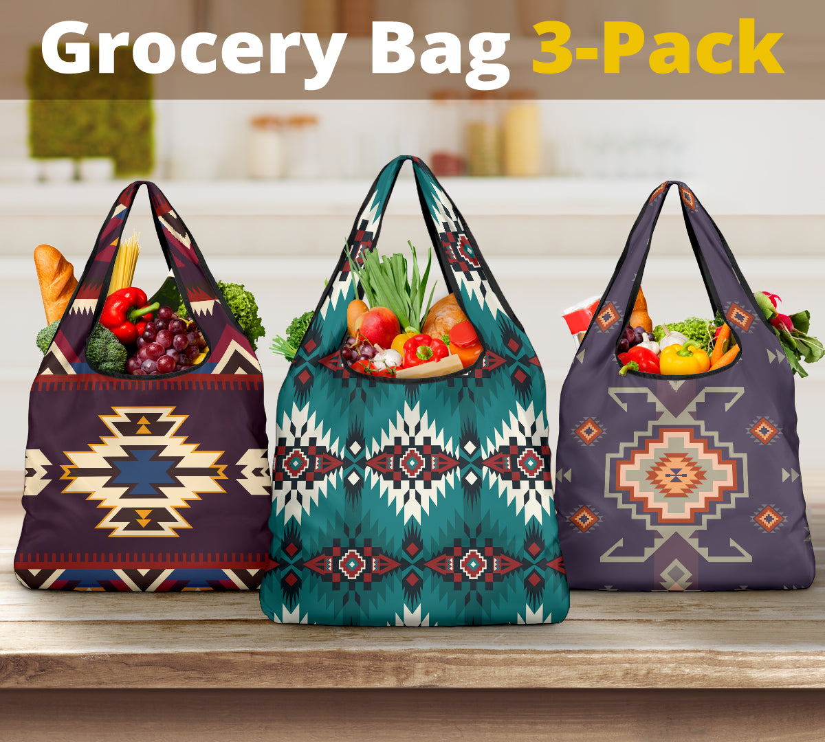 Powwow StorePattern Grocery Bag 3Pack SET 30