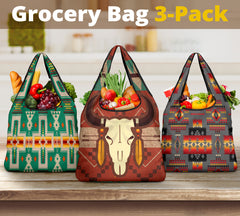 Powwow Store green tribes pattern grocery bag 3 pack