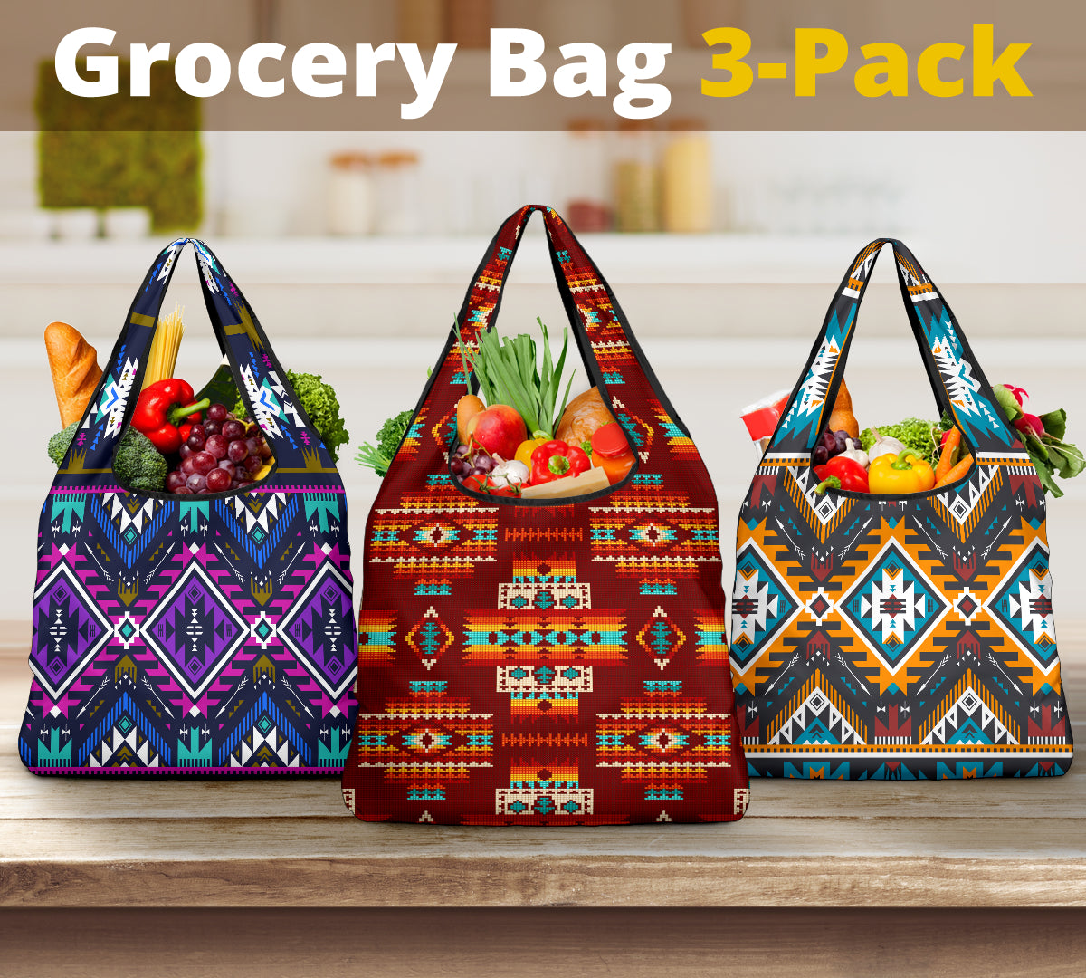 Powwow Store pattern grocery bag 3 pack set 14