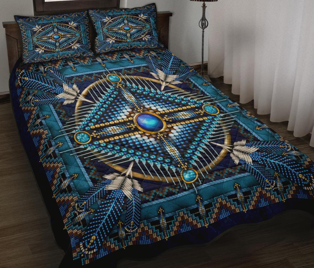 Mandala Blue Design Native American Quilt Bed Set