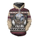 Powwow StoreHD1116  Pattern Dreamcatcher Wolf Native American 3D Hoodie