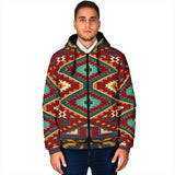 Powwow Storegb nat00061 native red yellow pattern mens padded hooded jacket