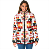 GB-NAT00075 White Tribes Pattern Native Women's Padded Jacket