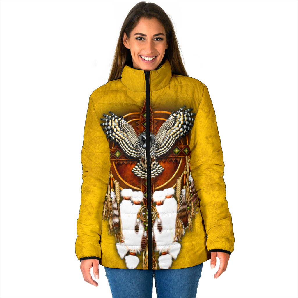 Powwow Storegb nat0007 golden owl dream catcher womens padded jacket