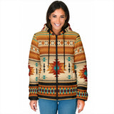 GB-NAT00559 Yellow Native Pattern Women's Padded Hooded Jacket