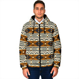 GB-NAT00522 Brown Seamless Pattern Men's Padded Hooded Jacket