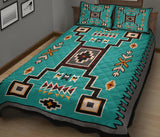 United Tribes Cyan Pattern Native American Quilt Bed Set