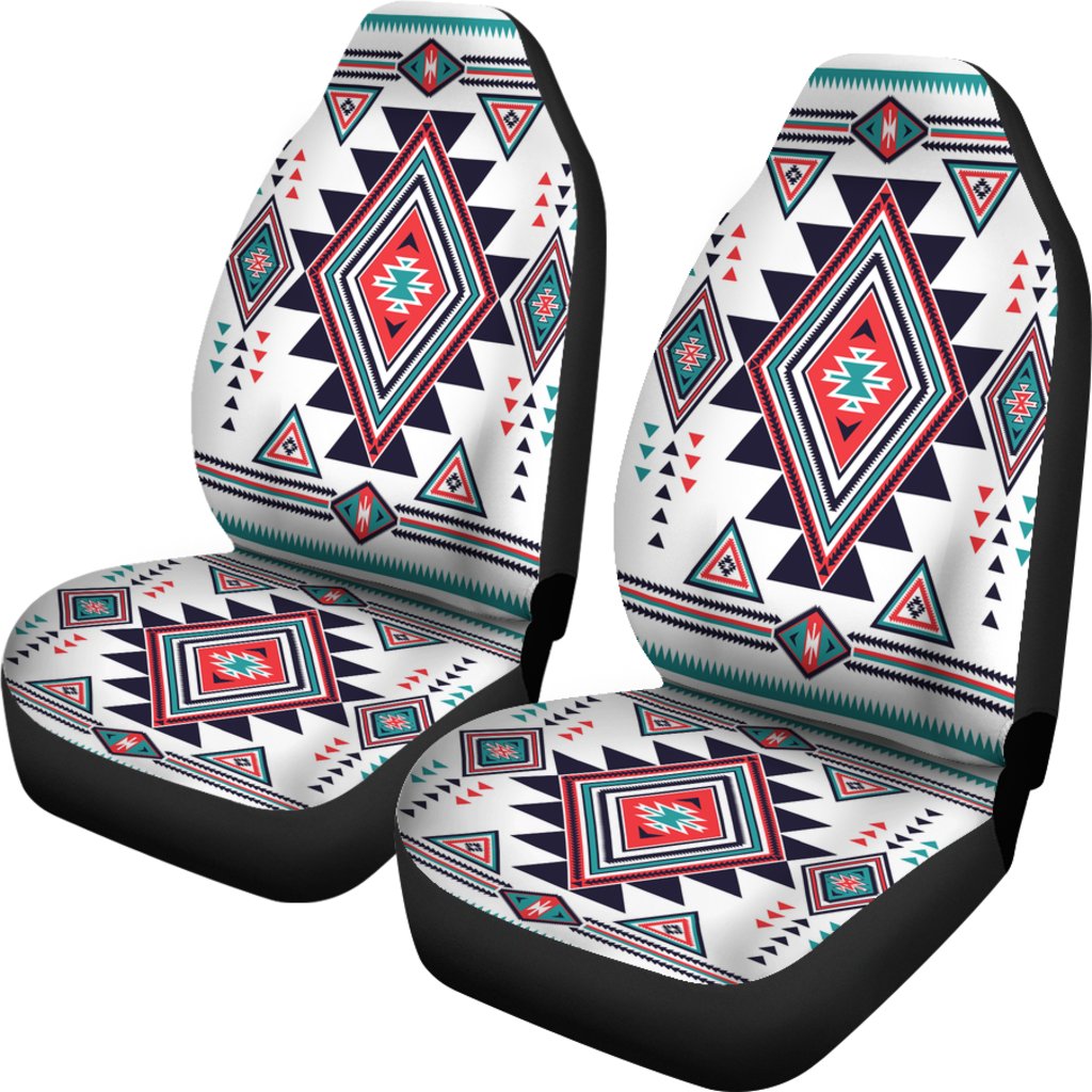 White Geometric Native American Design Car Seat Covers - Powwow Store