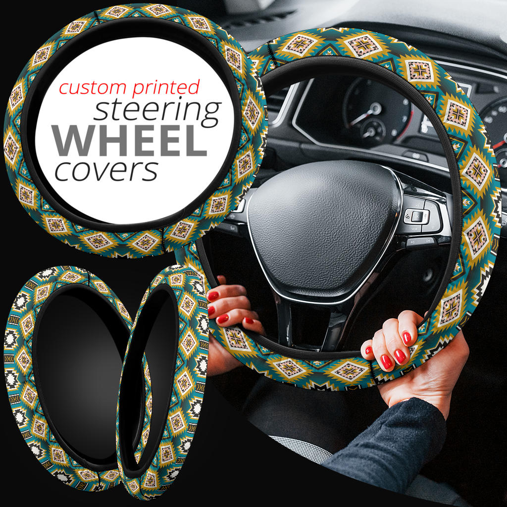 GB-NAT00114 Turquoise Native American Steering Wheel Cover
